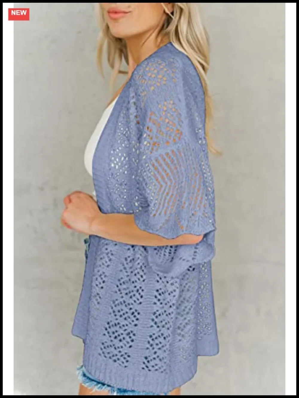 Women's Crochet Open Front Cardigan 3/4 Bell Sleeve Knitted Sweater Cover Up